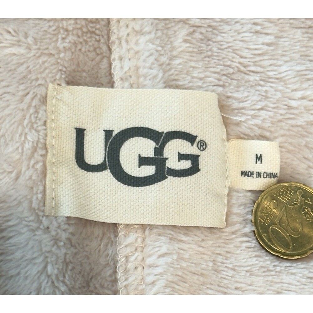 UGG Womens M Beige Plush Fleece Cardigan Open Front Shawl Collar Pockets Cozy - Picture 10 of 11